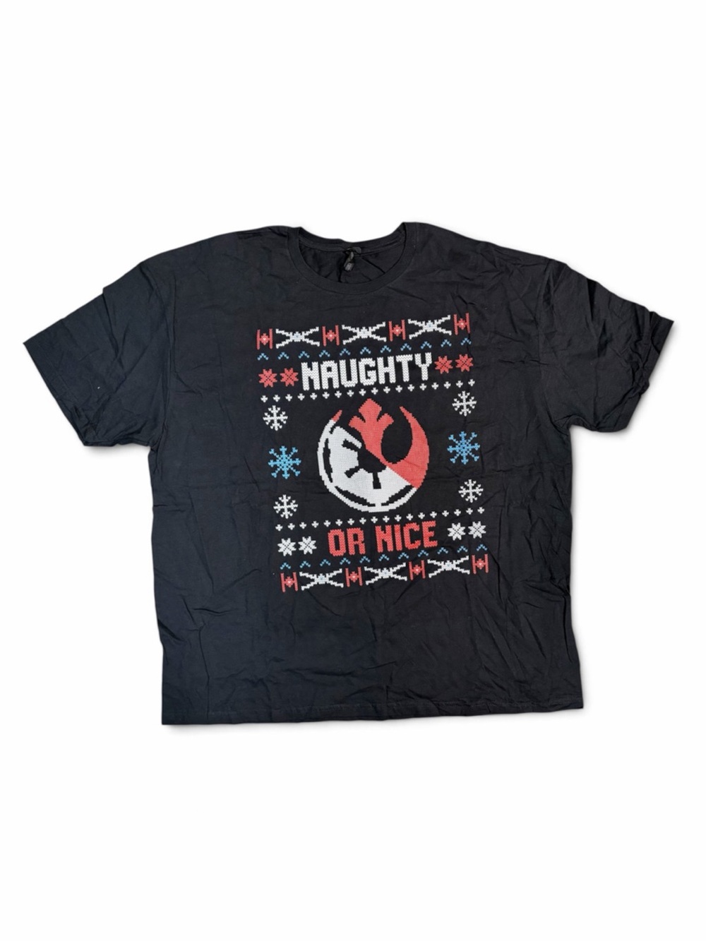 Gildan Black Men’s "Naughty or Nice" Graphic Tee with Red & Blue Accents